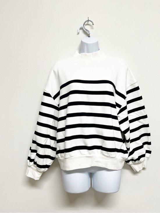 Frame Denim Sweaters - Frame Denim Womens Striped Black and White Balloon Sleeve Mock Neck Sweatshirt